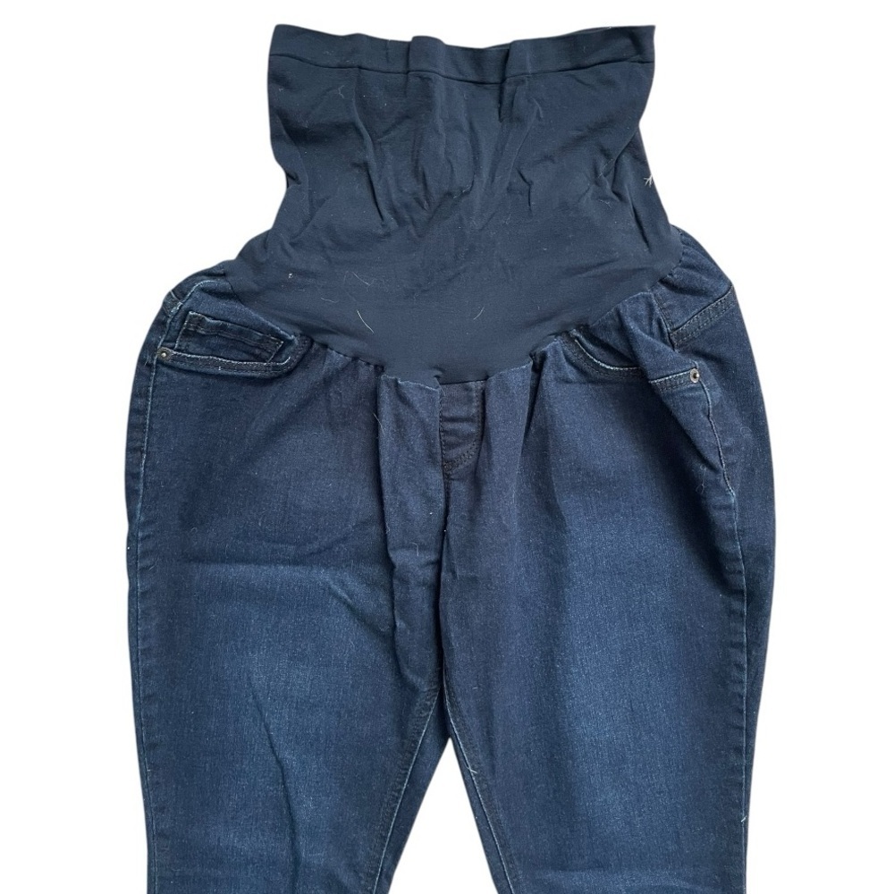 Indigo Blue Full panel Belly Maternity Jeans Dark Denim Stretchy Womens XL blue - Picture 2 of 5